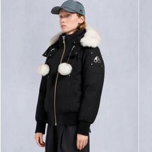 Moose knuckles Women's Black Jacket with White Fur Trim